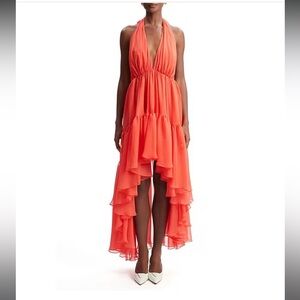 Bardot Orange Red High-Low Ruffled Cocktail Dress